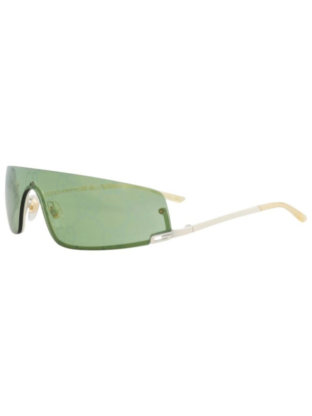 New Gucci Women's Sunglasses Shield Wrap Metal Frame Unisex Ivory Ivory Green